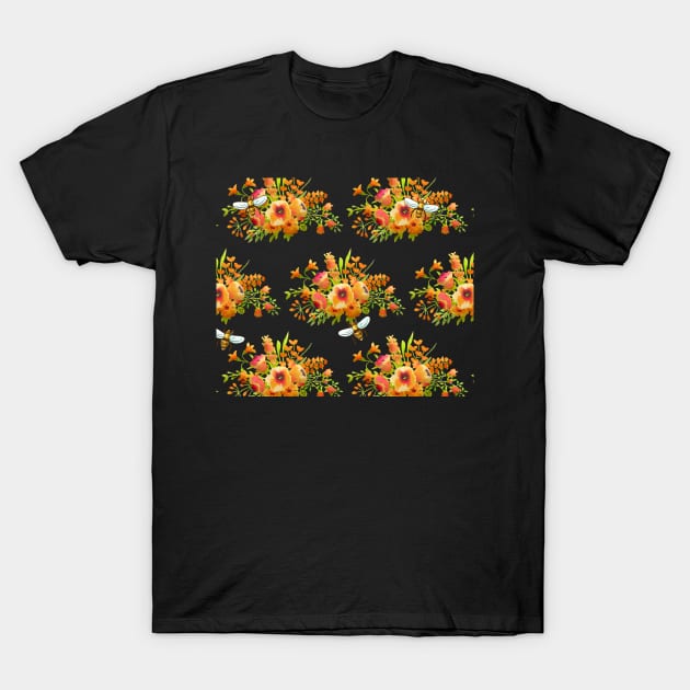 Orange Flowers of Summer and Sweet Honey Bees T-Shirt by gillys